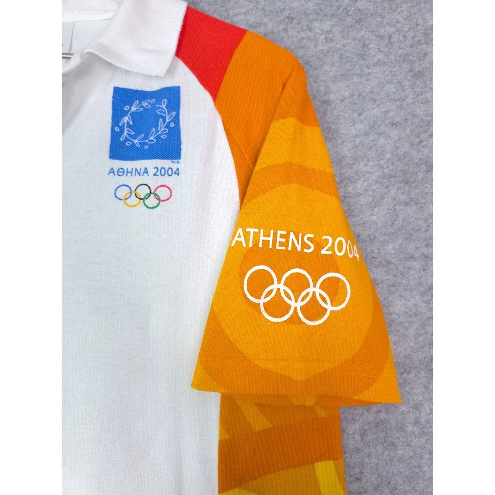 Adidas Athens 2004 Olympics Polo Mens Medium White Cotton Vintage Graphic